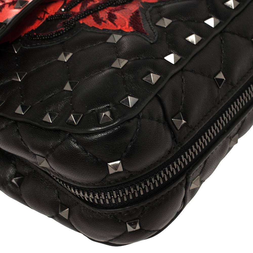 Valentino Black Embroidered Beaded Leather Medium Rockstud Spike Top Handle Bag 5