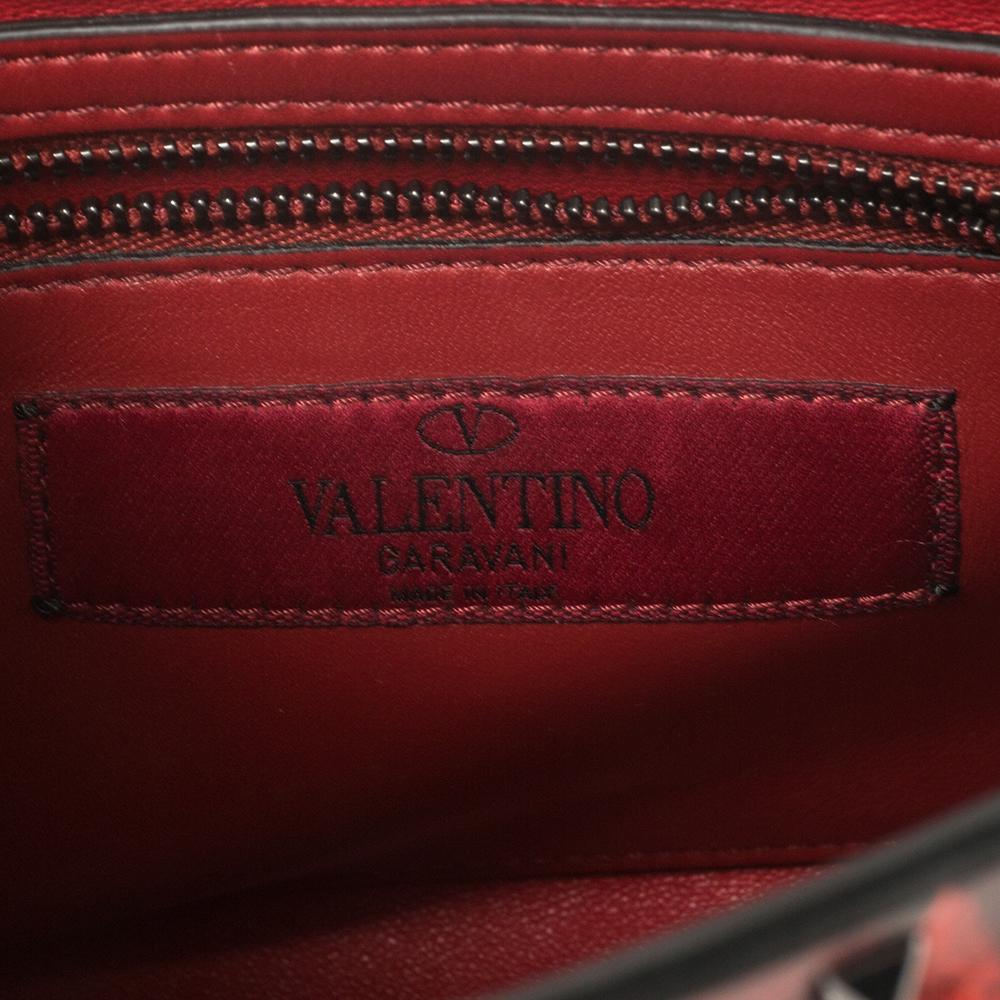 Women's Valentino Black Embroidered Beaded Leather Medium Rockstud Spike Top Handle Bag