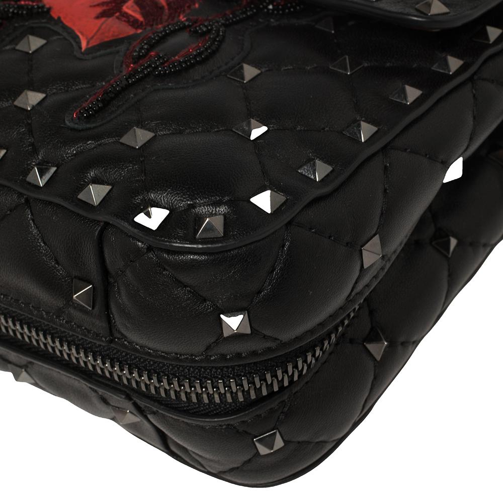 Valentino Black Embroidered Beaded Leather Medium Rockstud Spike Top Handle Bag 2