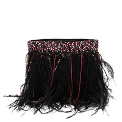 Valentino Black Emu Feather Bead Embellished Chain Clutch