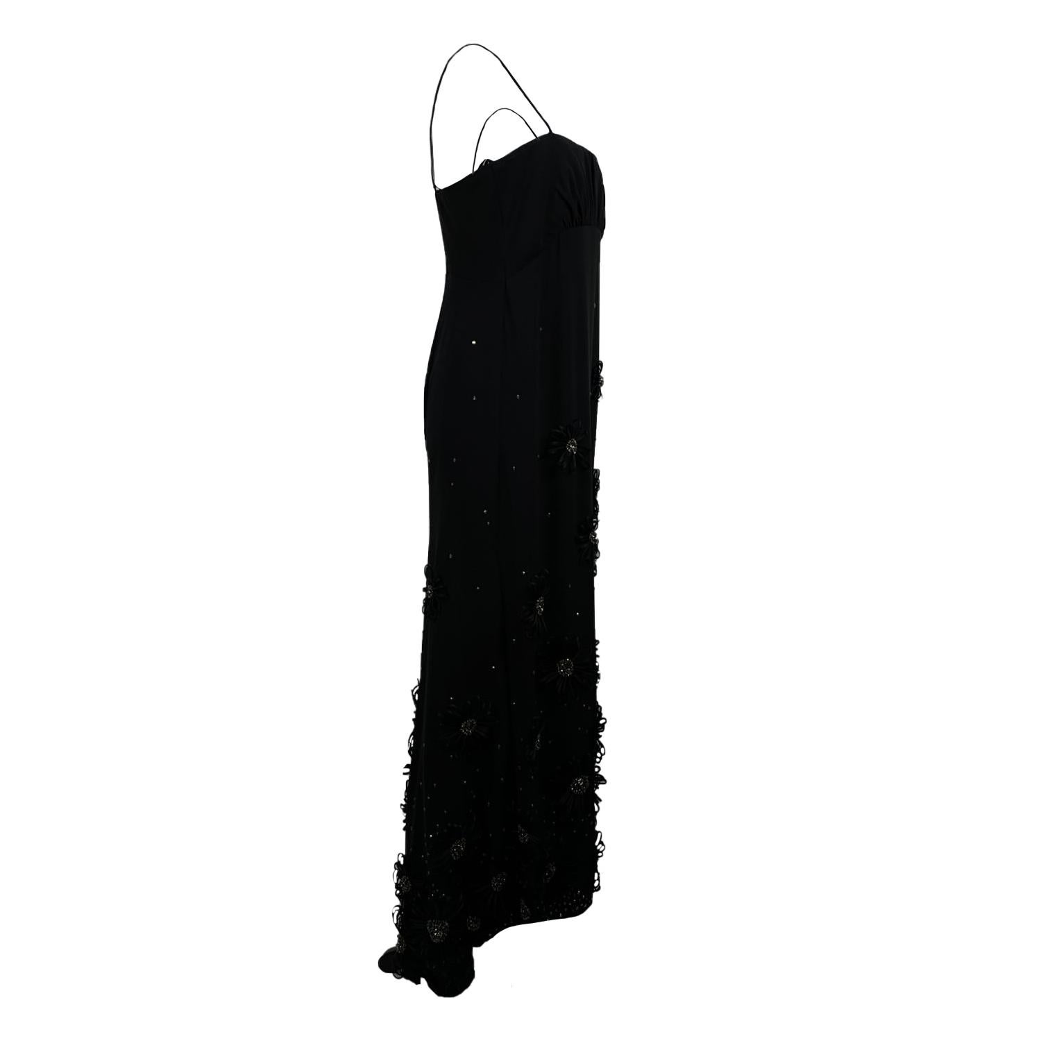 Women's Valentino Black Evening Gown Maxi Dress with Flower Applique Size S