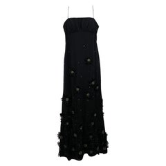 Valentino Black Evening Gown Maxi Dress with Flower Applique Size S