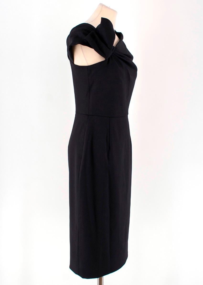 Valentino Black Ruched Collar Dress

- Black dress with asymmetric bow collar
- Tailored and Fitted on the waist
- Single vent at the back
- Zip closure on the side 

Please note, these items are pre-owned and may show signs of being stored even
