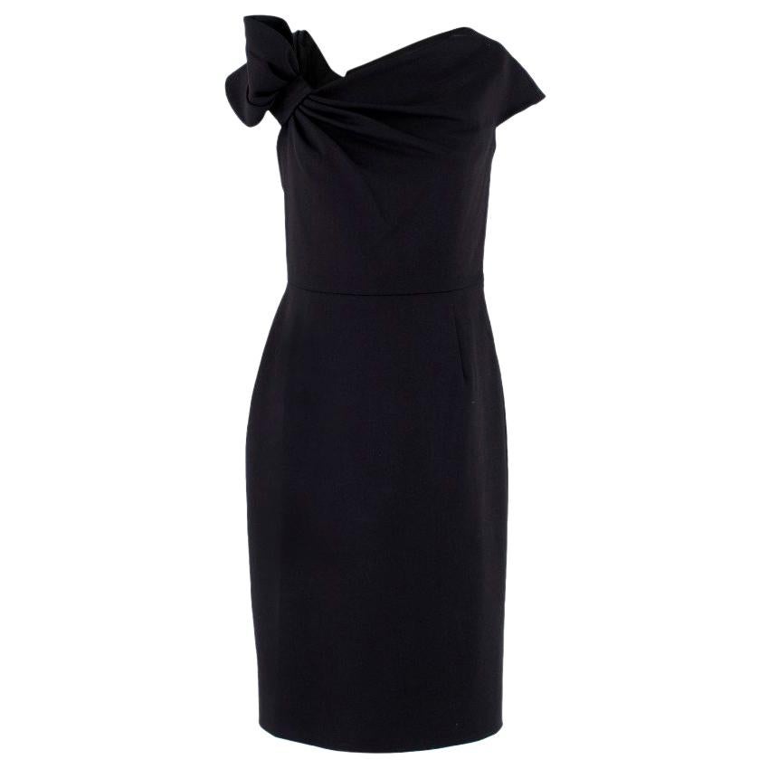 Valentino Black Fitted Bow Shoulder Wool Blend Dress - Size US 8 For Sale