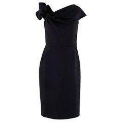 Valentino Black Fitted Bow Shoulder Wool Blend Dress - Size US 8