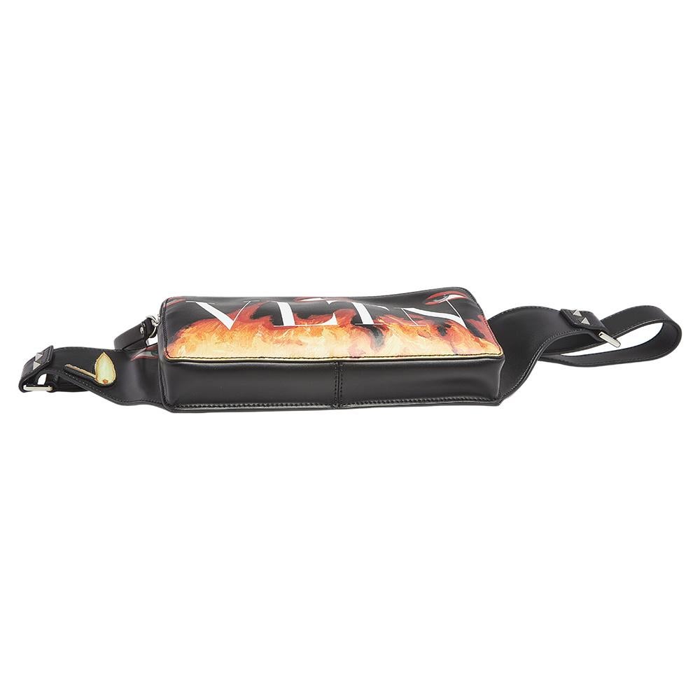 Valentino Black Flame Printed Leather VLTN Belt Bag 1