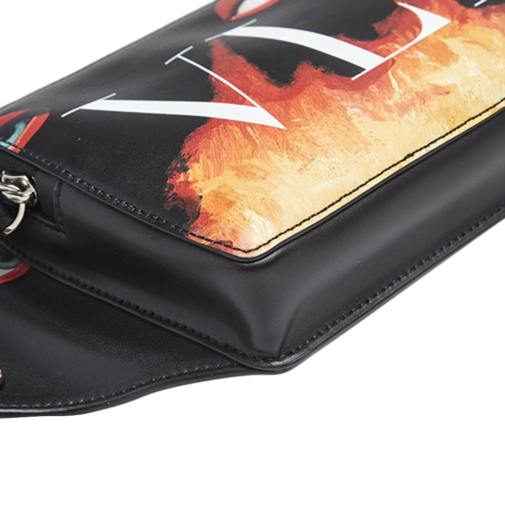 Valentino Black Flame Printed Leather VLTN Belt Bag 3