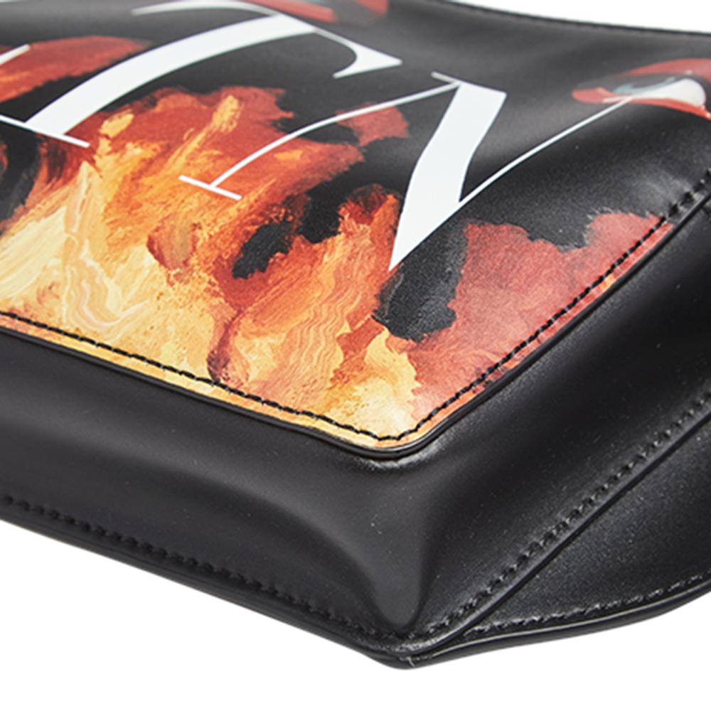 Valentino Black Flame Printed Leather VLTN Belt Bag 4