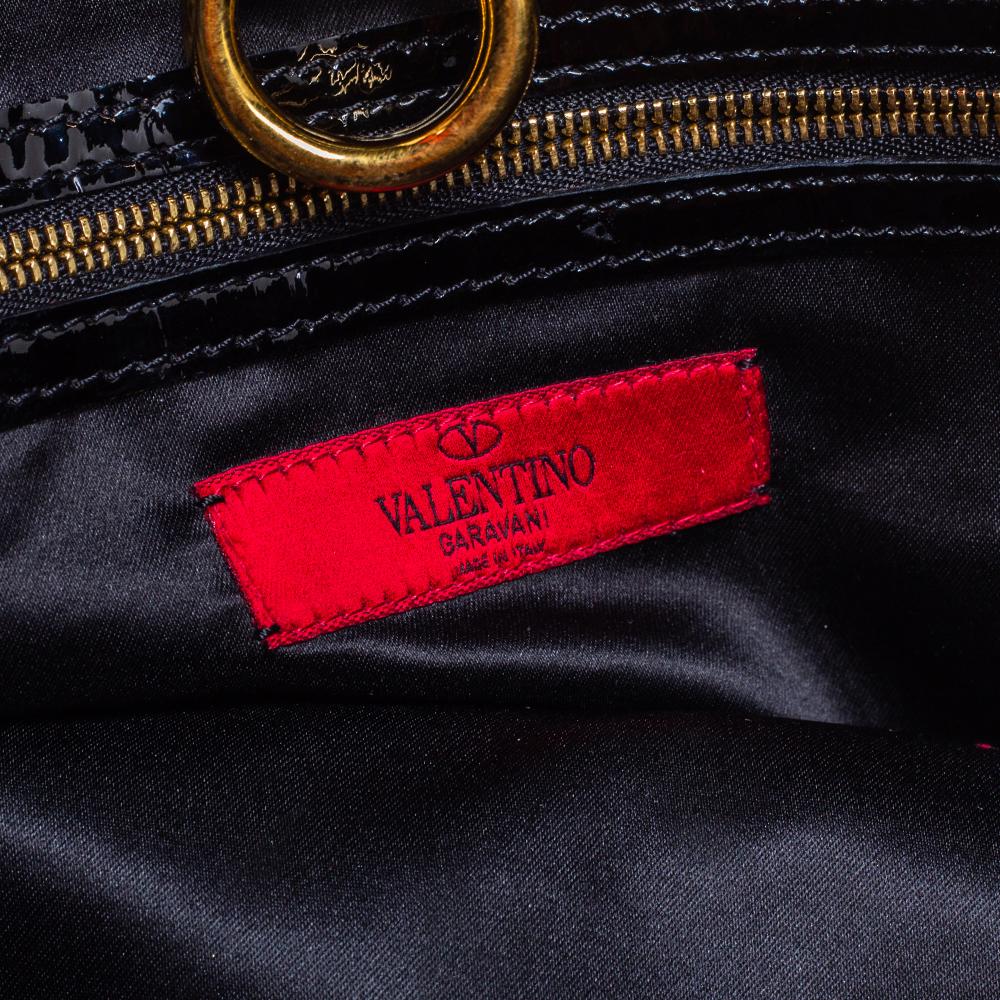 Valentino Black Floral Applique Satin and Patent Leather Shopper Tote 3