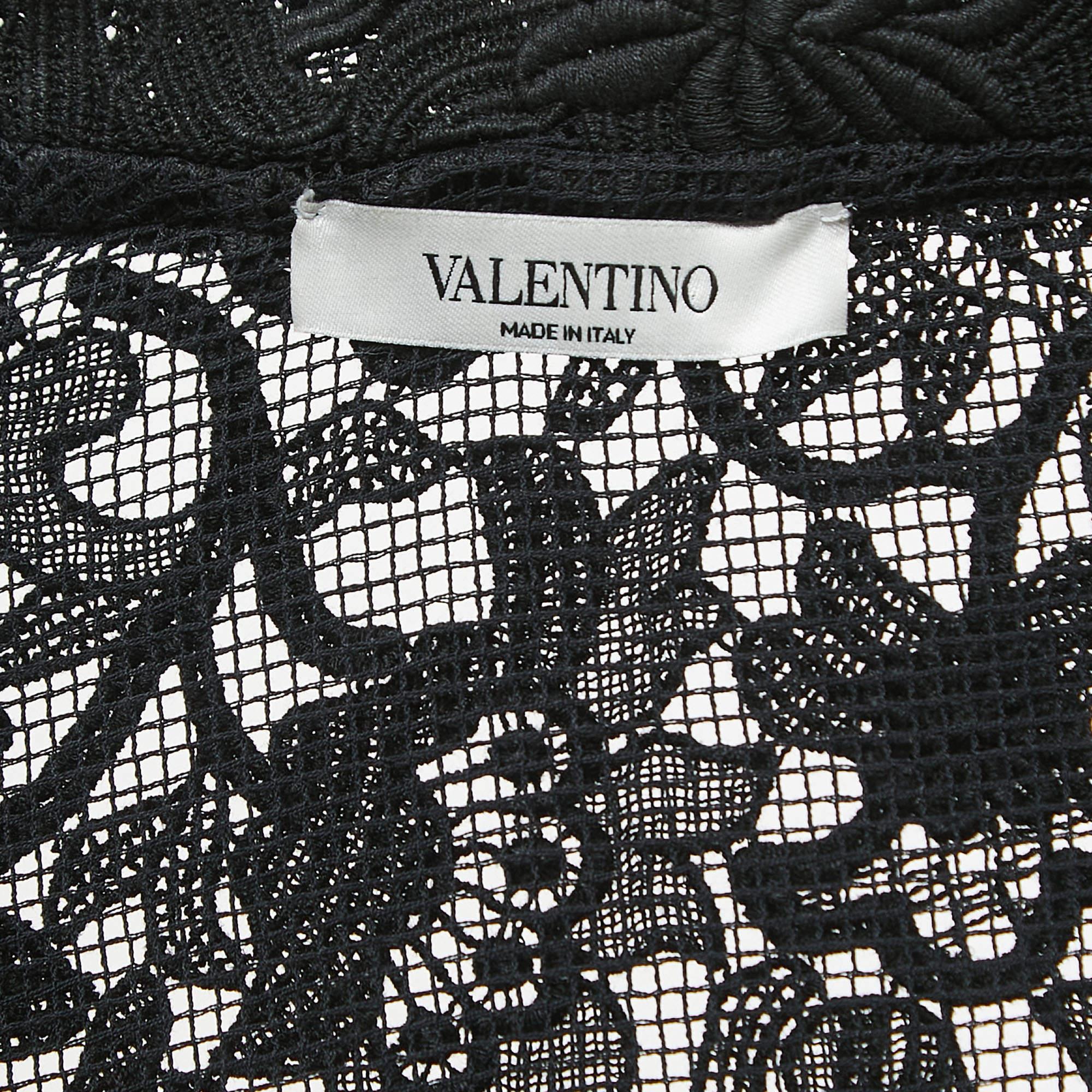 Valentino Black Floral Lace Shorts Shirt Set L 1