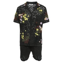Valentino Schwarz Floral Spitze Shorts Shirt Set L