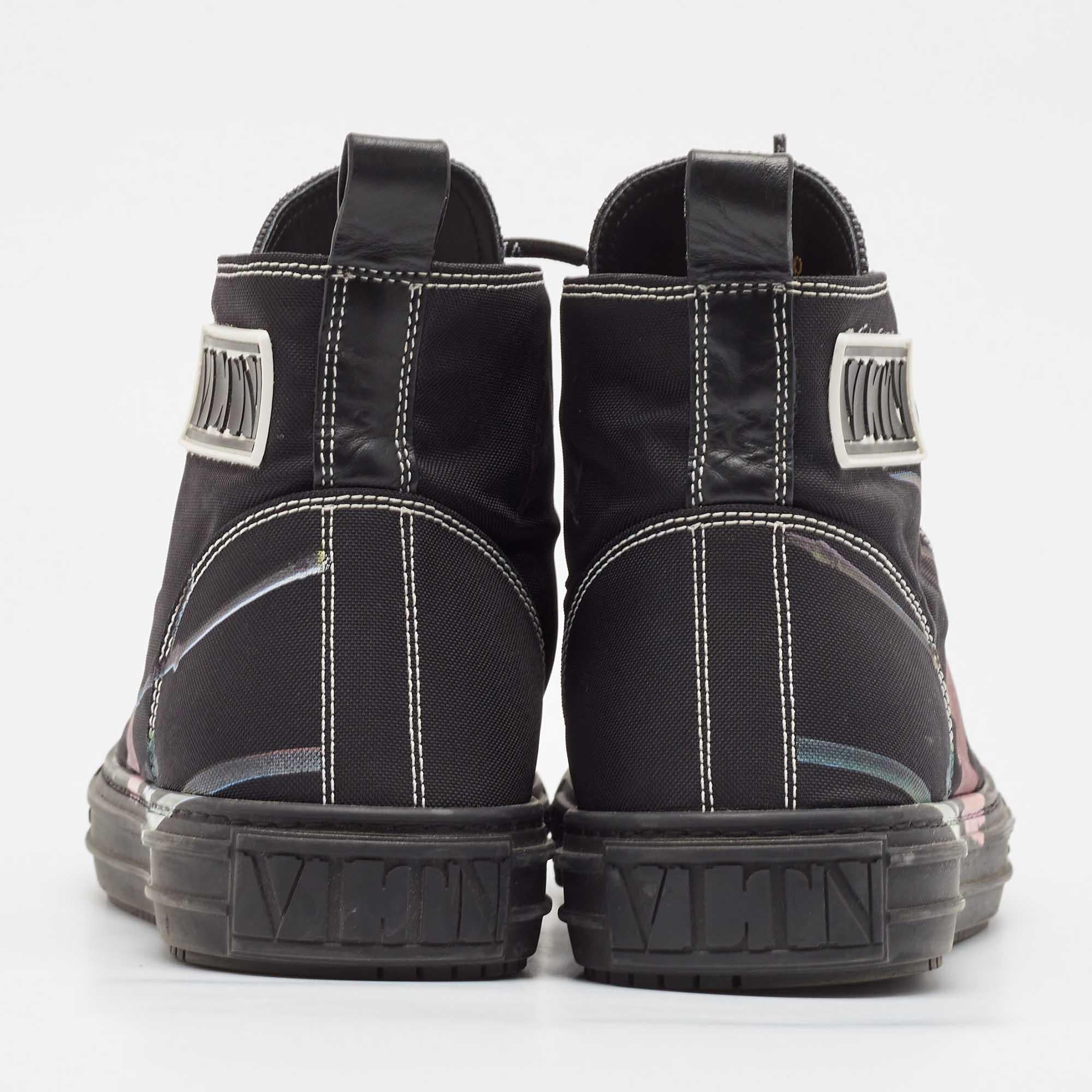Valentino Black Floral Print Canvas VLTN High Top Sneakers Size 43 1