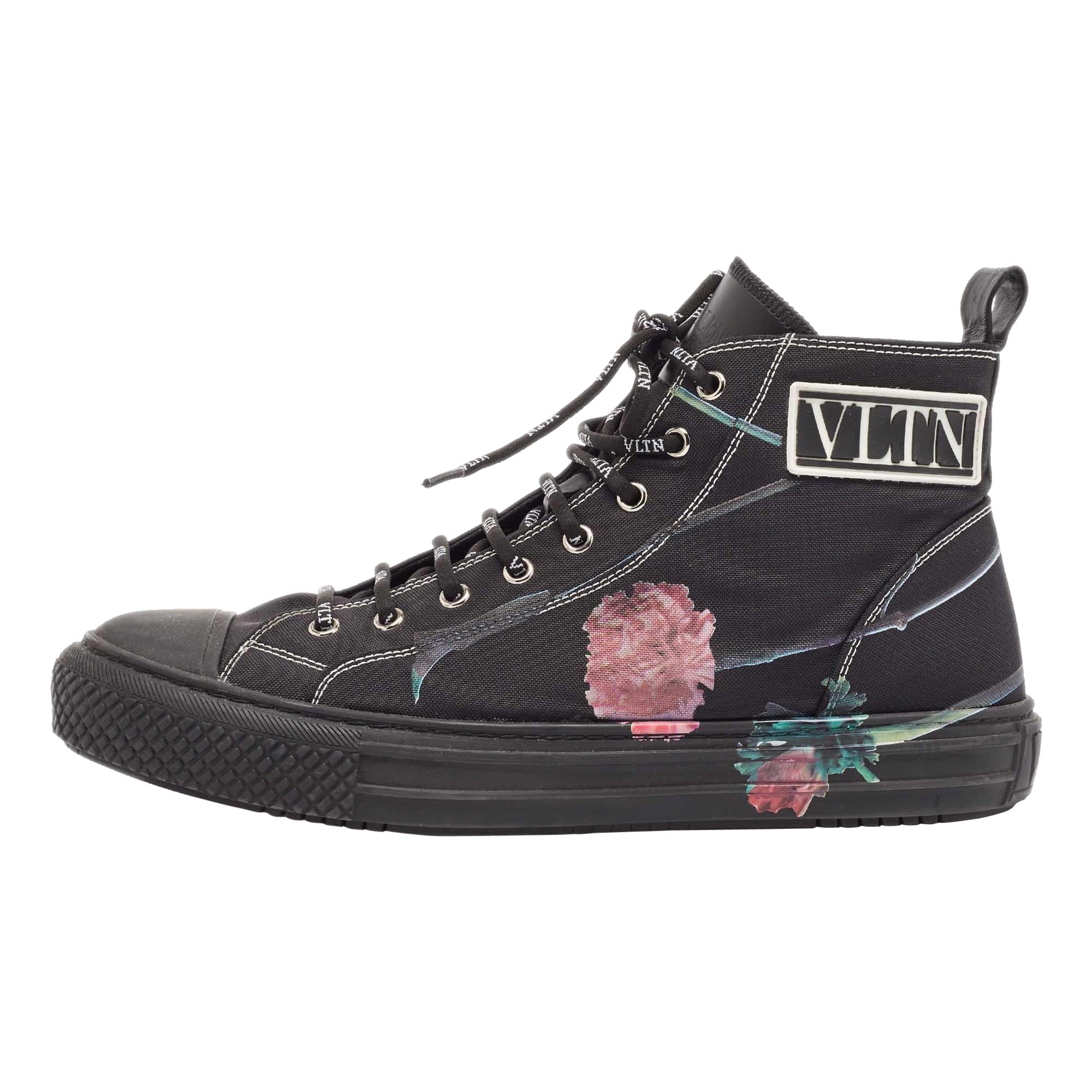 Valentino Black Floral Print Canvas VLTN High Top Sneakers Size 43