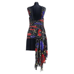 Valentino Vestito in seta con stampa floreale nero anni '70