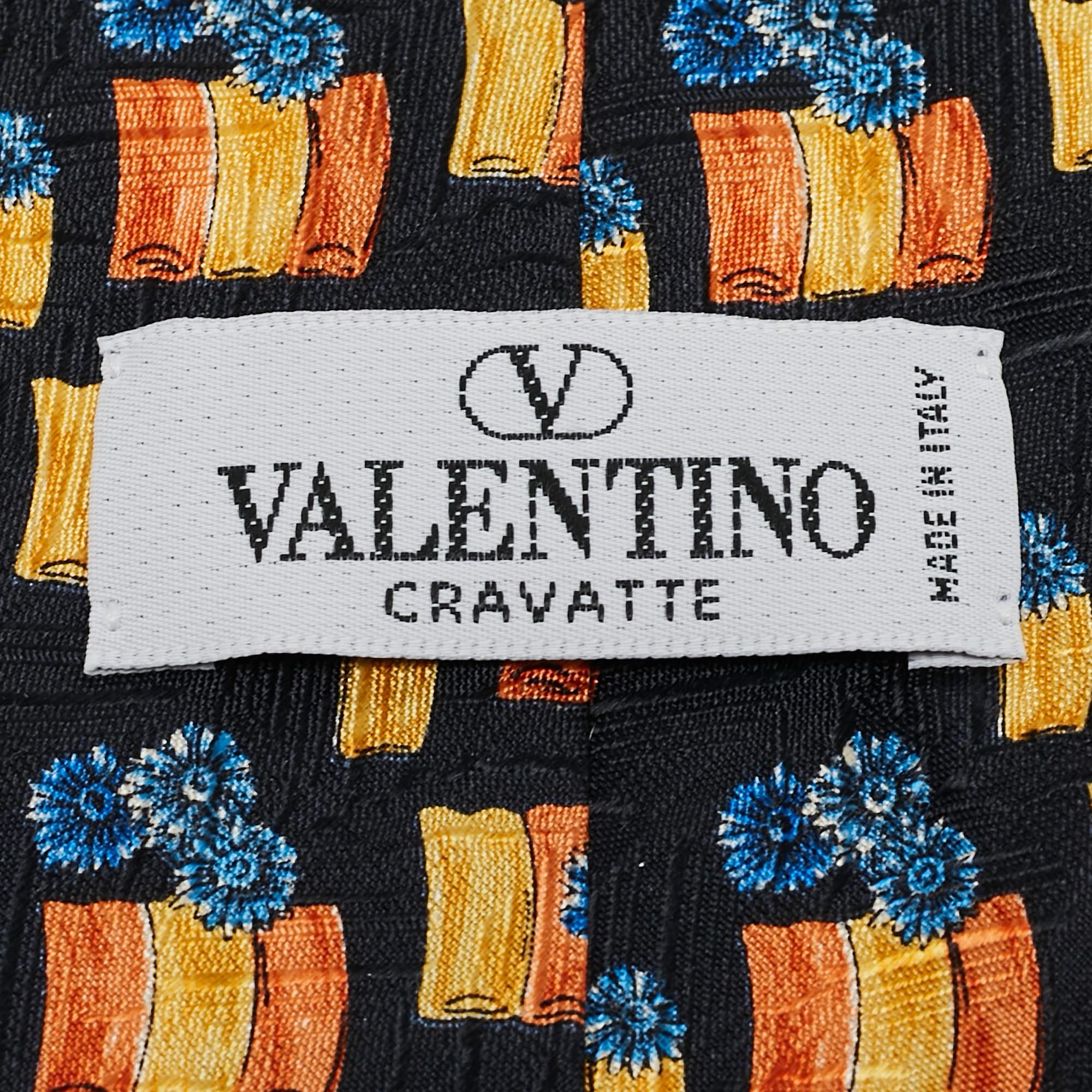 Men's Valentino Black Floral Print Silk Traditional Tie For Sale