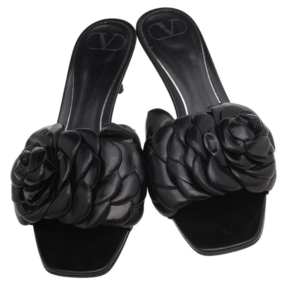 black flower heels