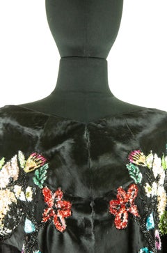 Valentino Black Broadtail Fur Shawl with Beaded Embroidery