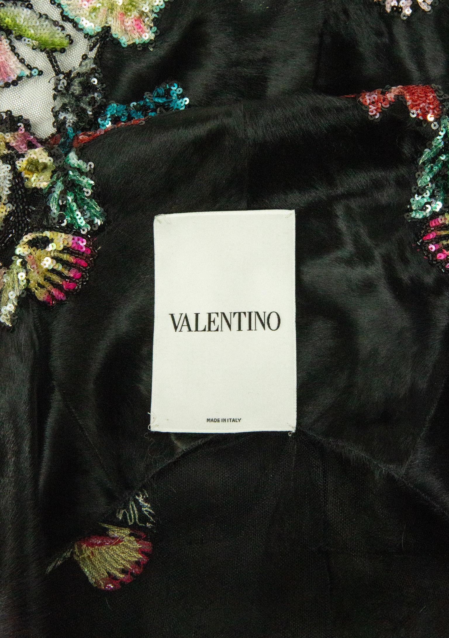 Valentino Black Broadtail Fur Shawl with Beaded Embroidery For Sale 4