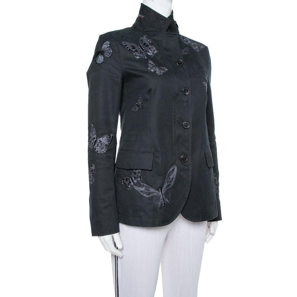 Valentino Black Gabardine Butterfly Applique Detail Jacket S In Good Condition In Dubai, Al Qouz 2