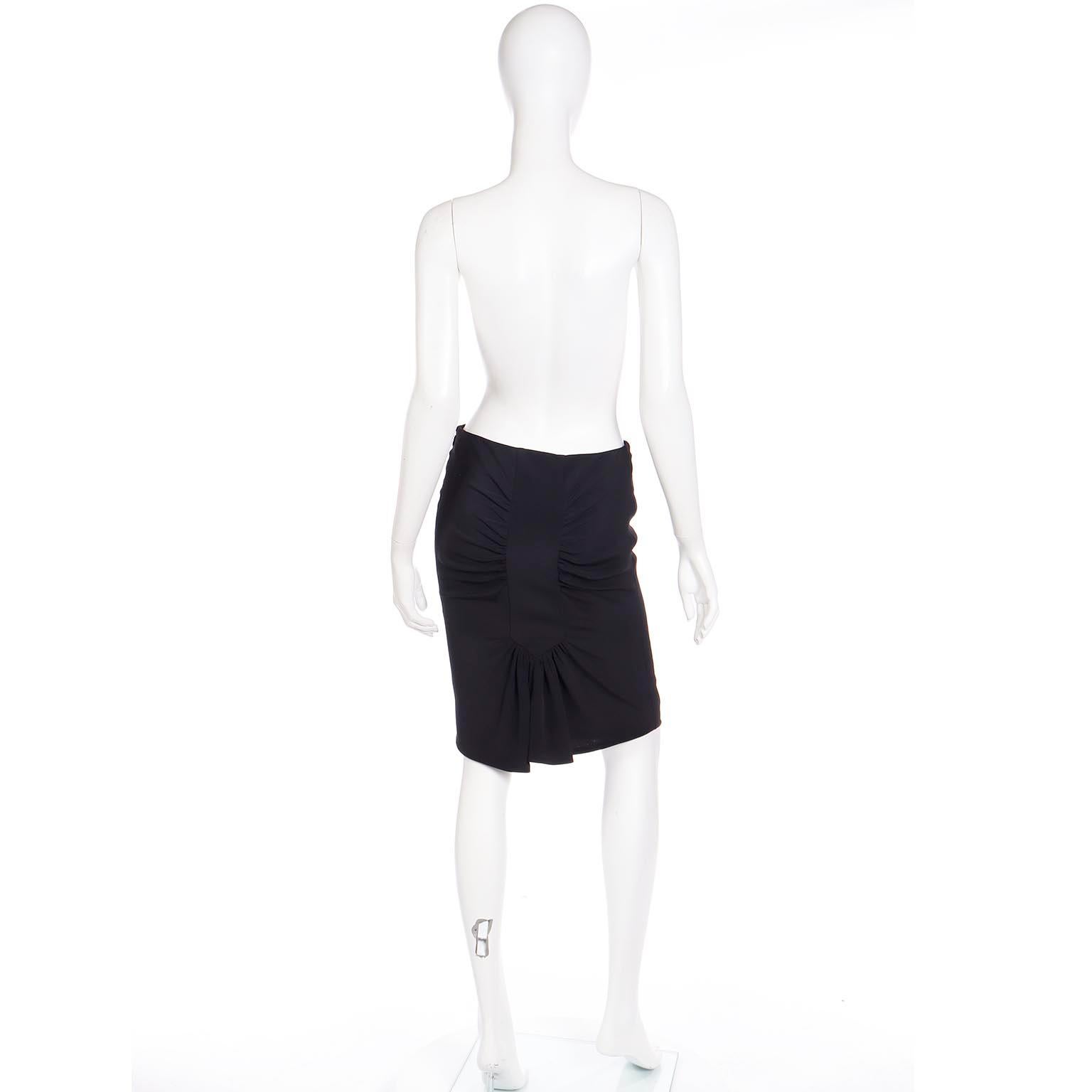 Women's Valentino Black Gathered 2000s Y2K Pencil Silk Blend Skirt For Sale
