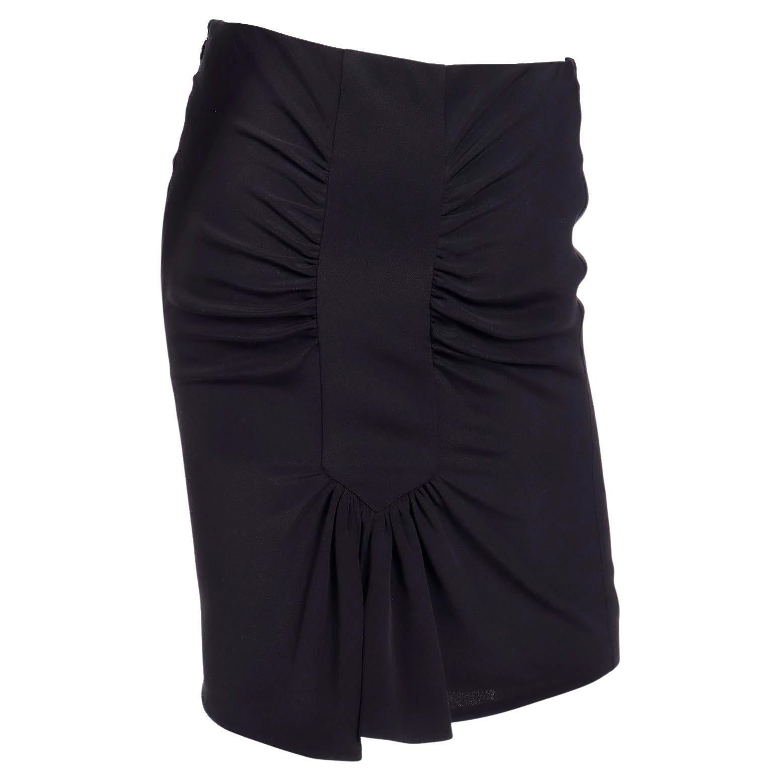 Valentino Black Gathered 2000s Y2K Pencil Silk Blend Skirt For Sale