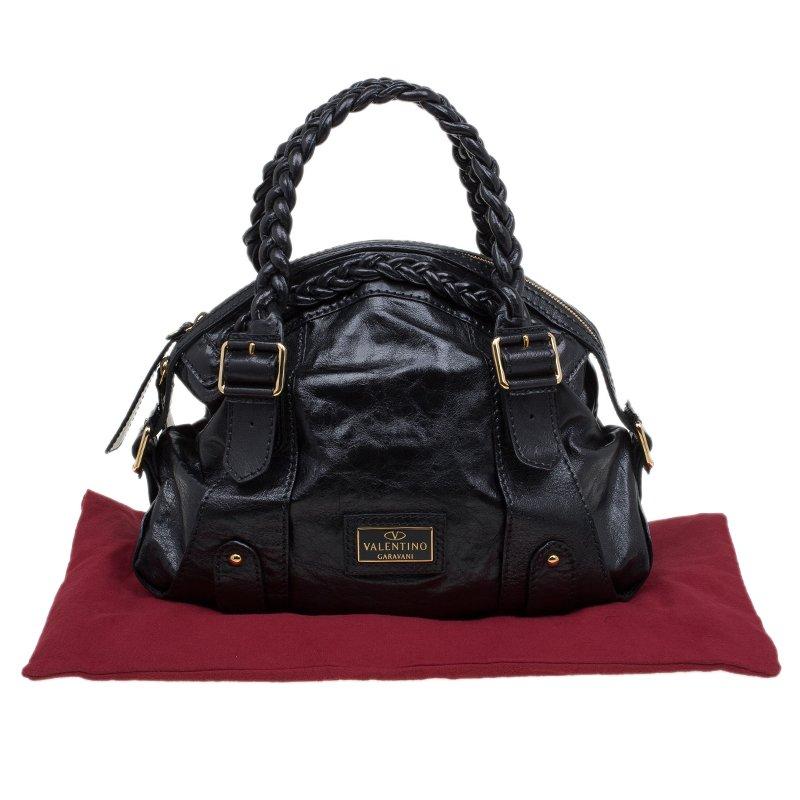 Valentino Black Glaze Leather Braided Handle Dome Satchel 6