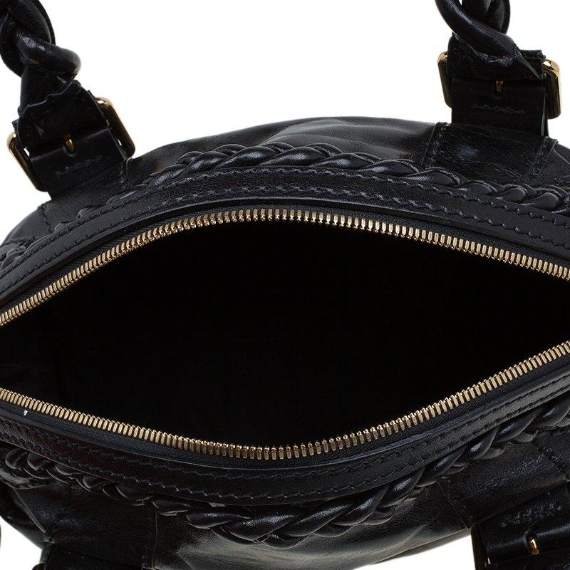 Valentino Black Glaze Leather Braided Handle Dome Satchel 2