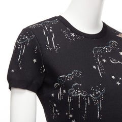 VALENTINO black glitter cloud star jacquard short sleeve fit flare dress S
