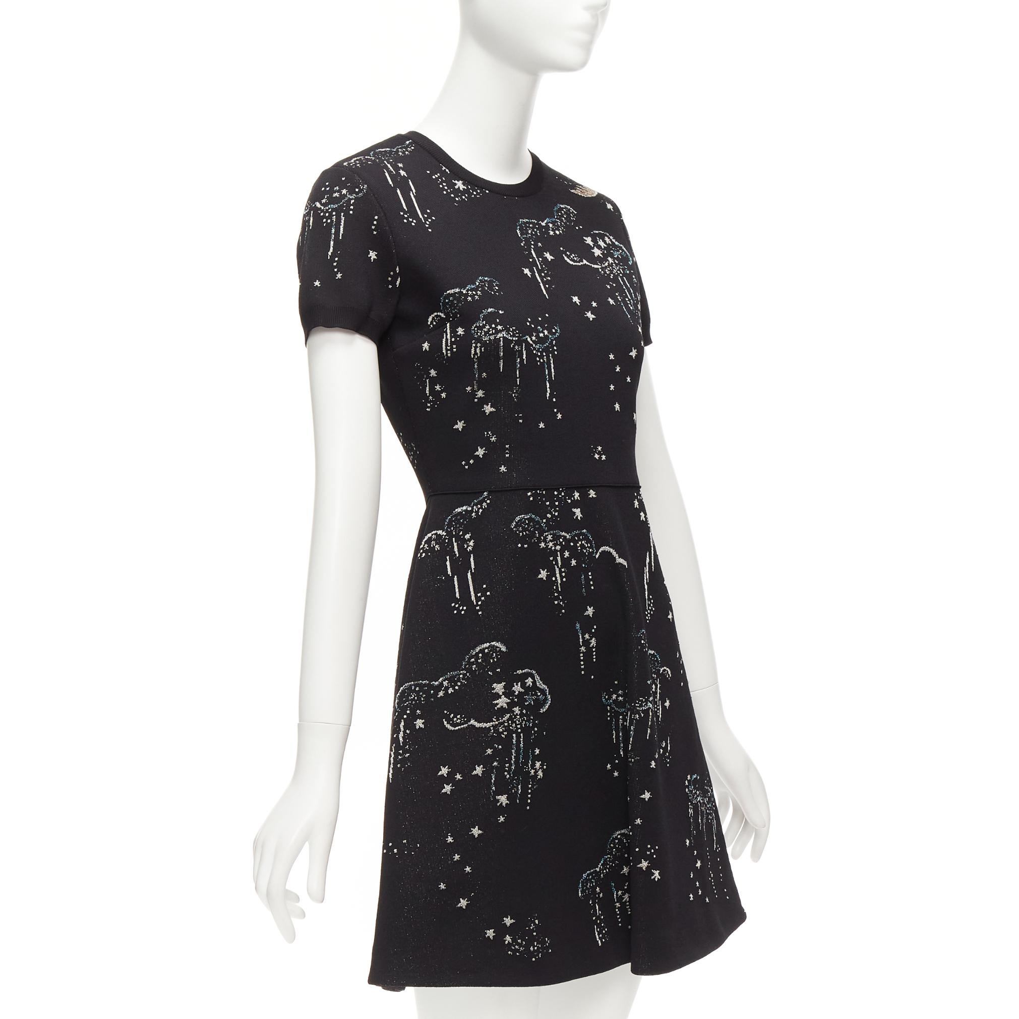 Women's VALENTINO black glitter cloud star jacquard short sleeve fit flare dress S For Sale