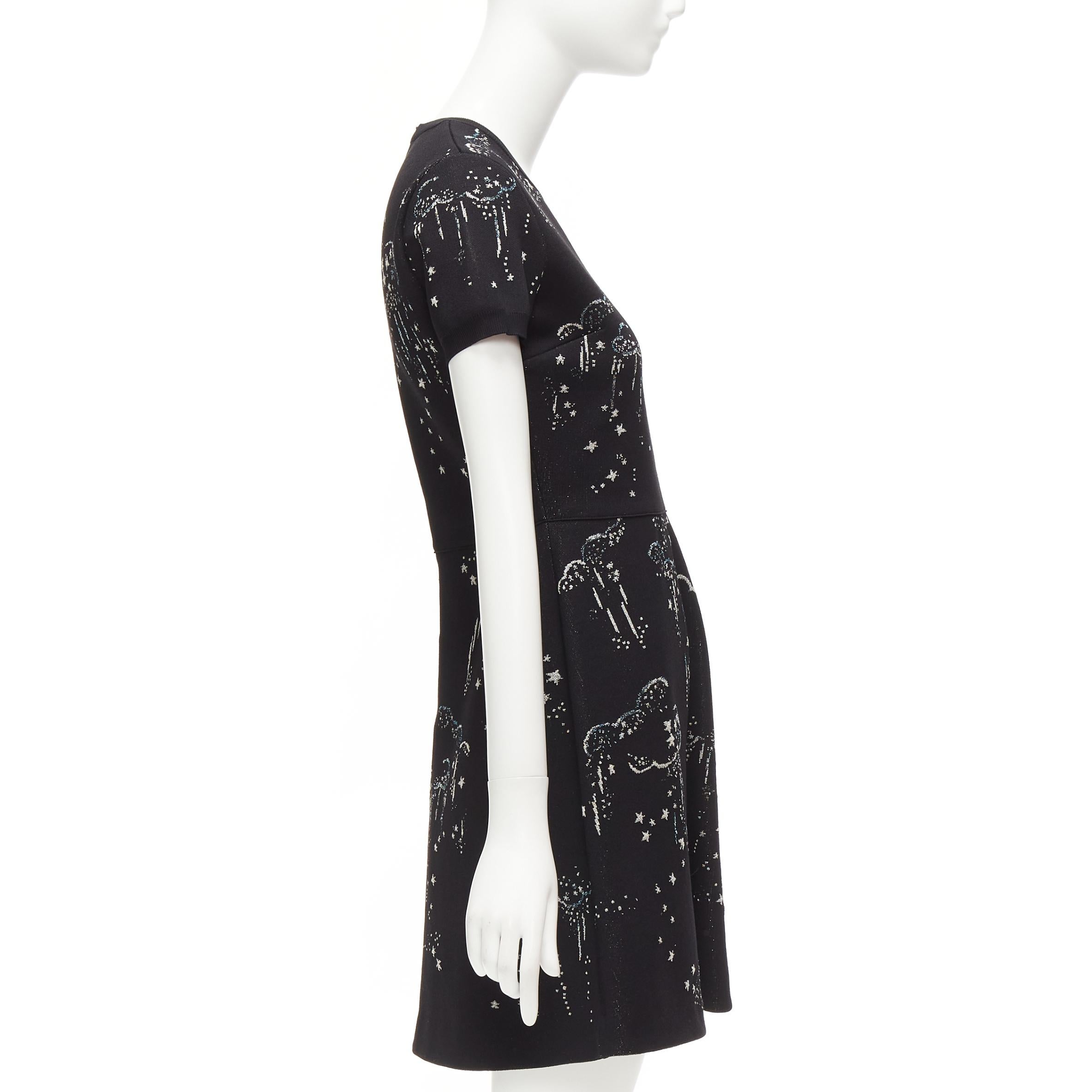 De las mujeres VALENTINO negro glitter nube estrella jacquard manga corta ajustado vestido acampanado S en venta