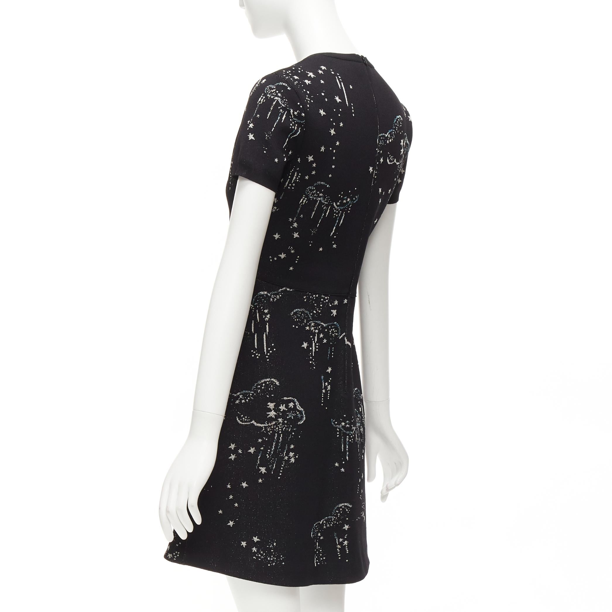 VALENTINO black glitter cloud star jacquard short sleeve fit flare dress S For Sale 3