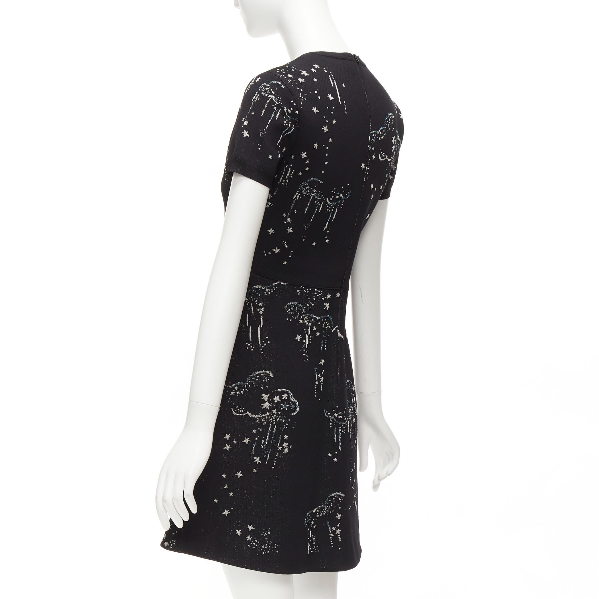 VALENTINO negro glitter nube estrella jacquard manga corta ajustado vestido acampanado S en venta 2