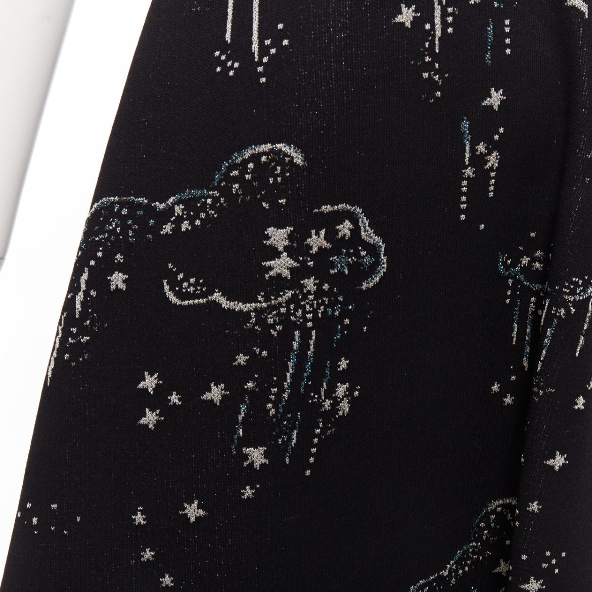 VALENTINO black glitter cloud star jacquard short sleeve fit flare dress S For Sale 4
