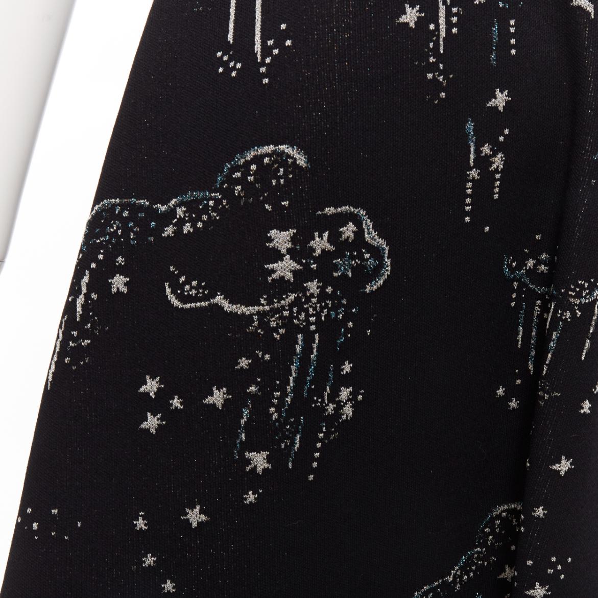 VALENTINO negro glitter nube estrella jacquard manga corta ajustado vestido acampanado S en venta 3