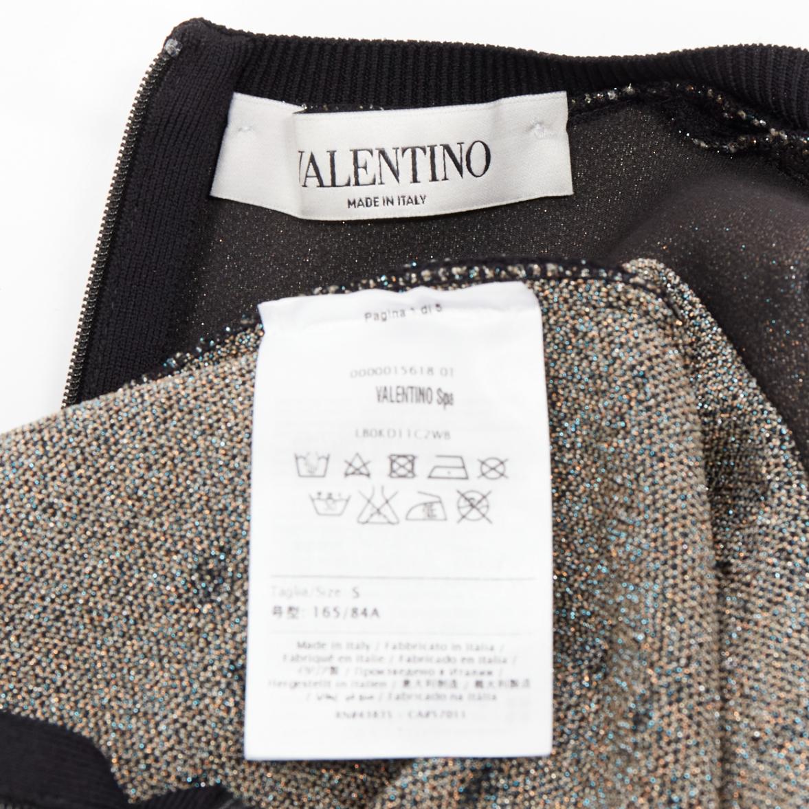 Valentino - Robe évasée à manches courtes en jacquard nuageux noir pailleté S en vente 4