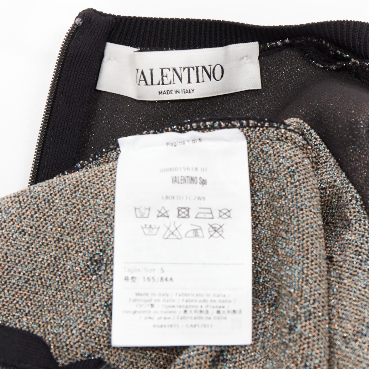 VALENTINO negro glitter nube estrella jacquard manga corta ajustado vestido acampanado S en venta 4
