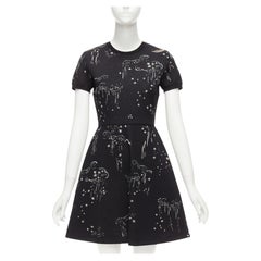 VALENTINO black glitter cloud star jacquard short sleeve fit flare dress S