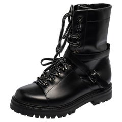 Valentino Black Glossy Leather Combat Boots Size 38.5