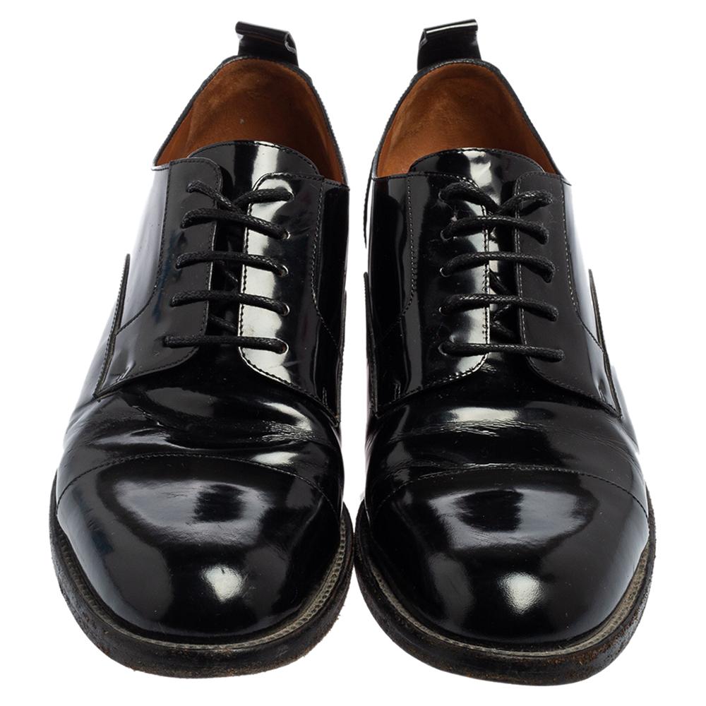 Valentino Black Glossy Leather Lace Up Derby Size 38.5 3