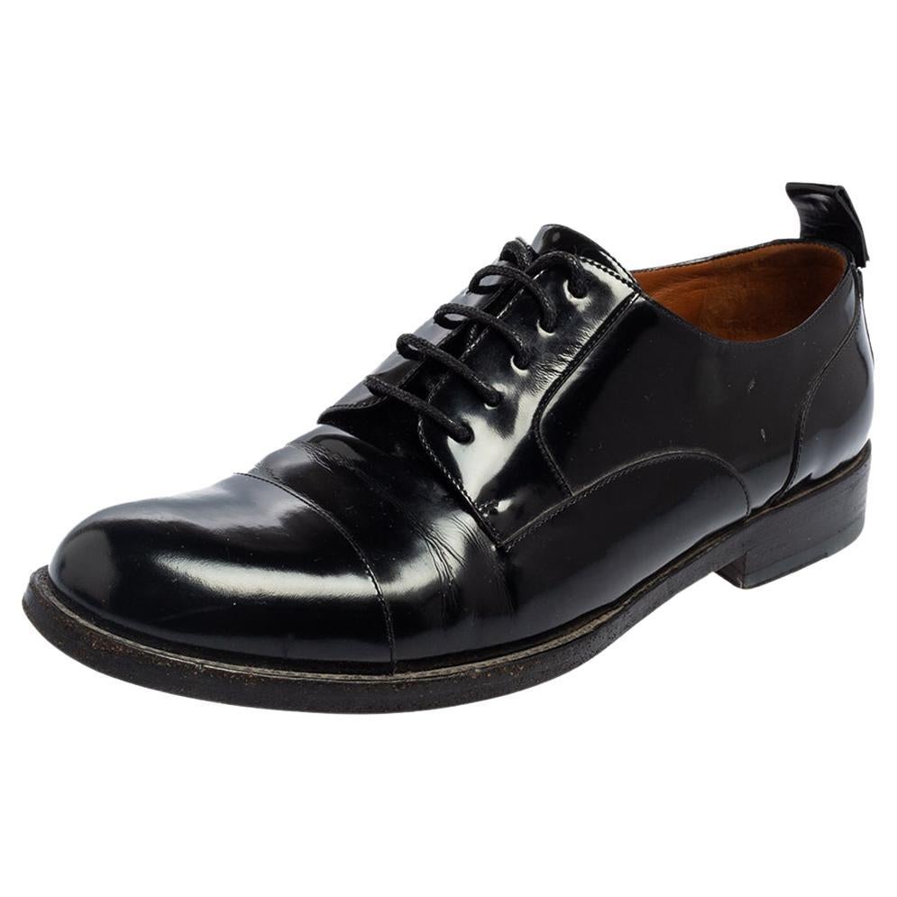 Valentino Black Glossy Leather Lace Up Derby Size 38.5