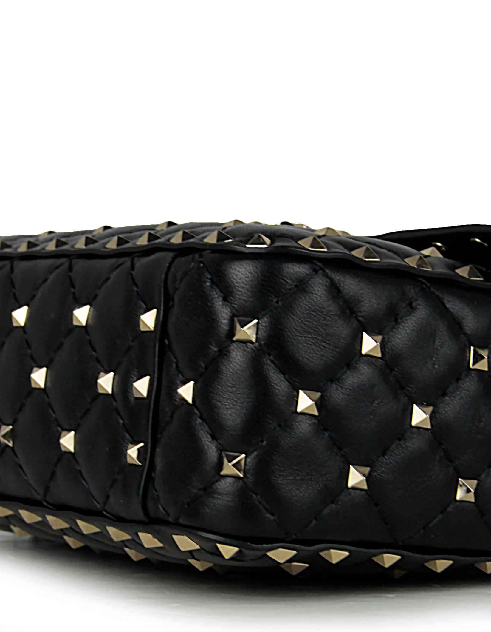 Valentino Black/Gold Lambskin Medium Rockstud Spike Shoulder Bag In Excellent Condition In New York, NY