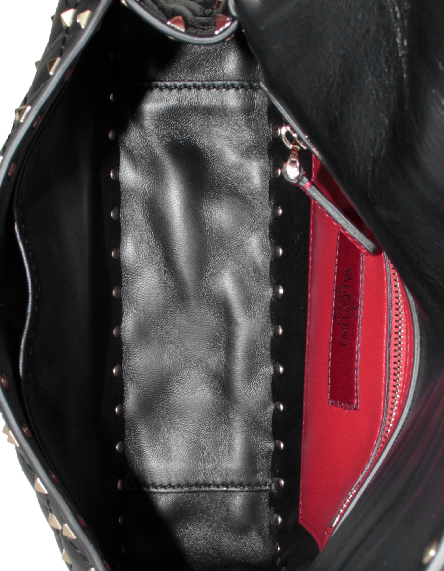 Women's Valentino Black/Gold Lambskin Medium Rockstud Spike Shoulder Bag