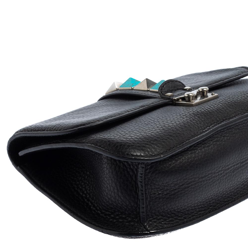 Valentino Black Grained Leather Rockstud Medium Glam Lock Flap Bag 6