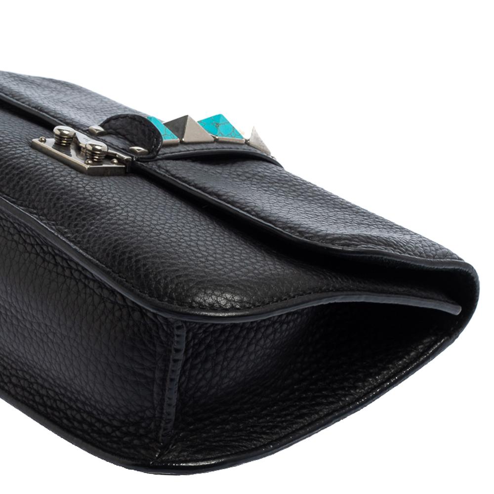 Valentino Black Grained Leather Rockstud Medium Glam Lock Flap Bag 1