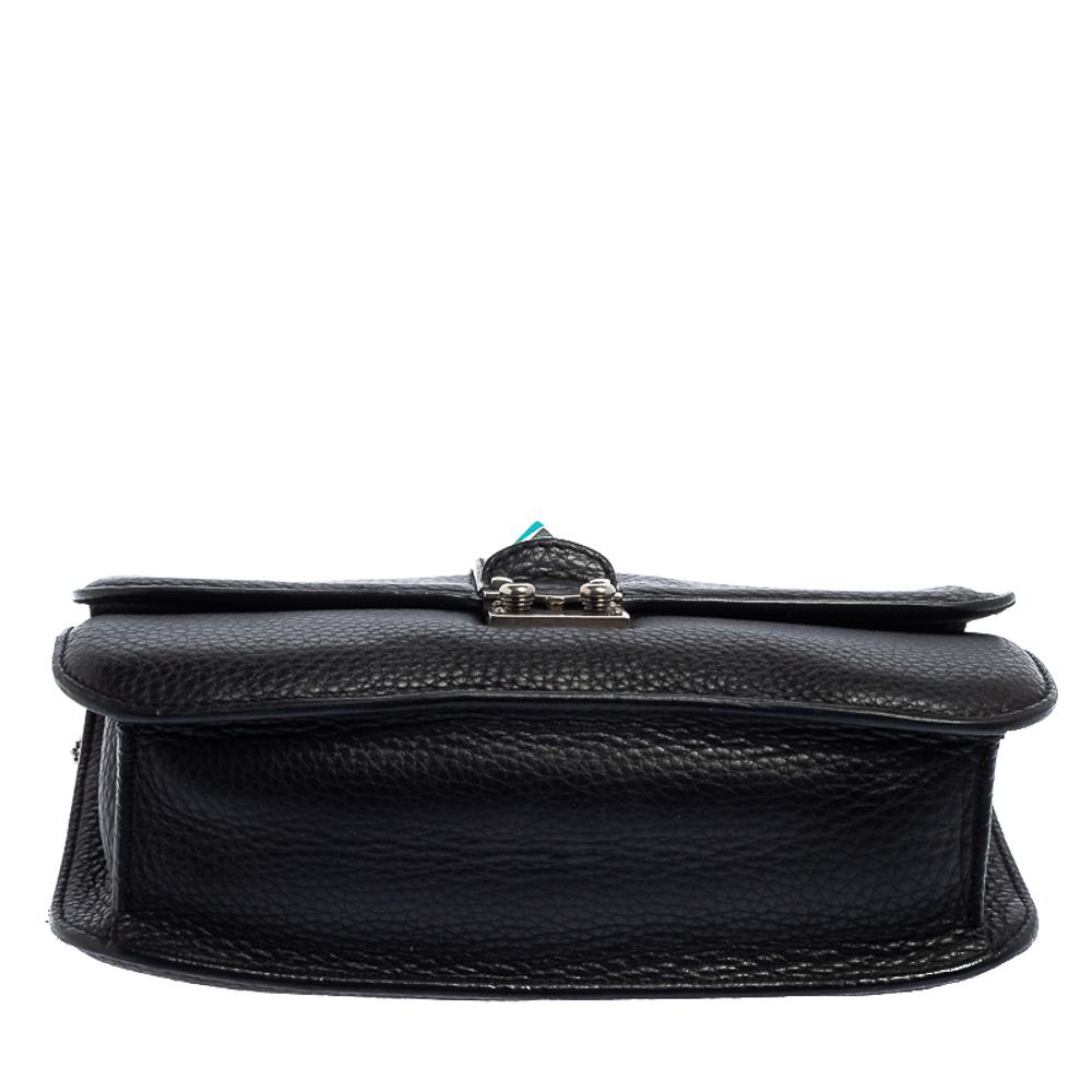 Valentino Black Grained Leather Rockstud Medium Glam Lock Flap Bag 4