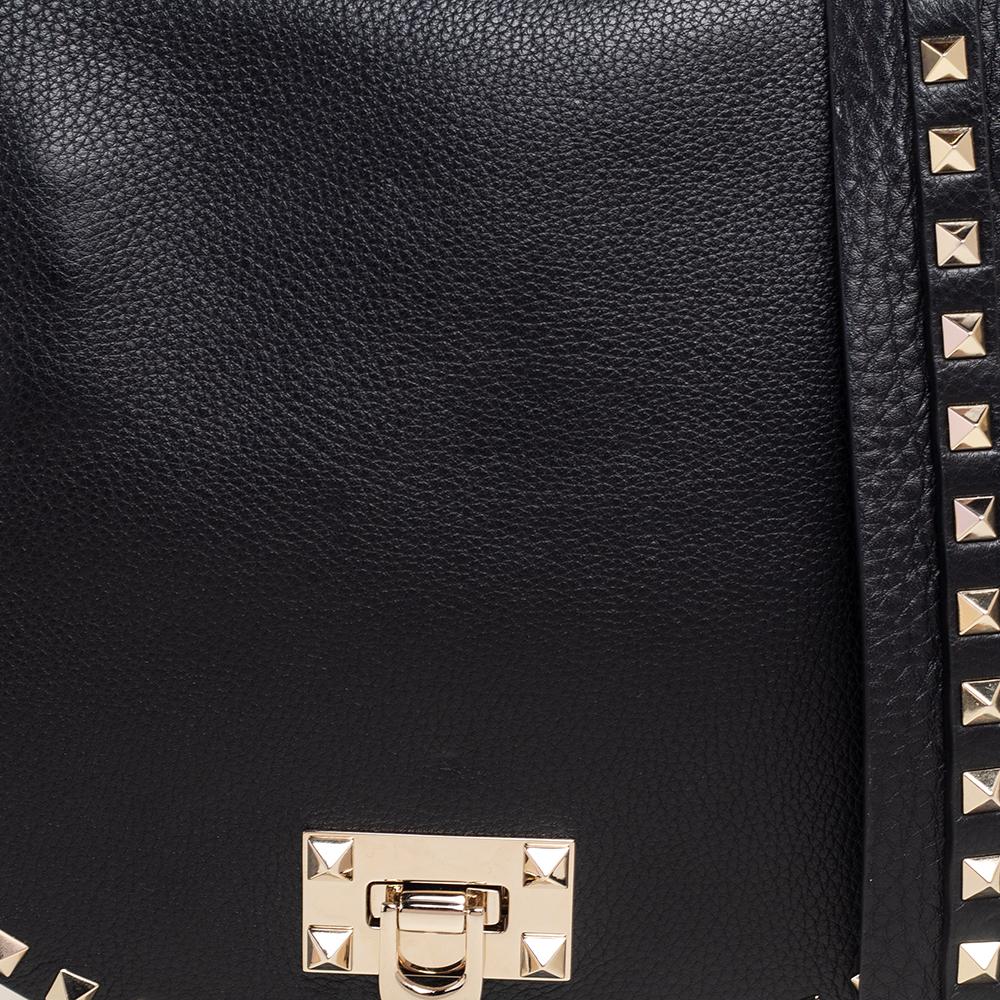 Valentino Black Grained Leather Rockstud Saddle Shoulder Bag 6