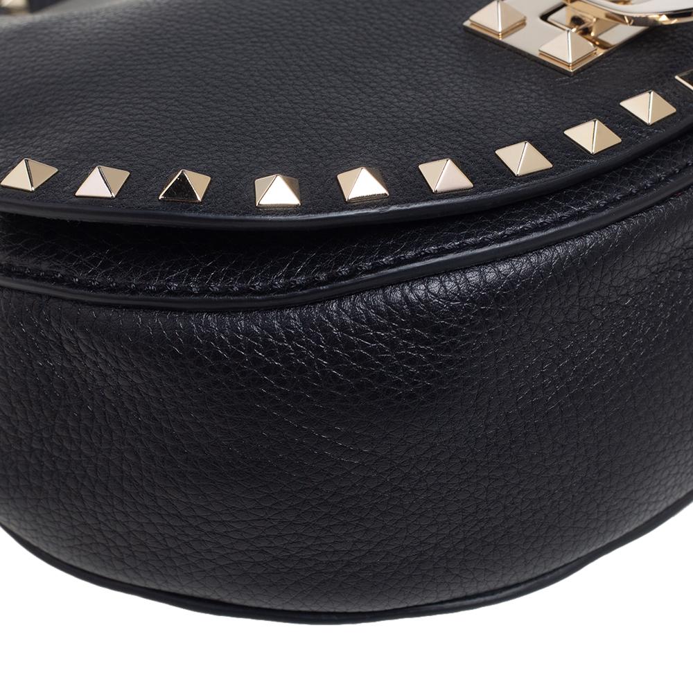 Valentino Black Grained Leather Rockstud Saddle Shoulder Bag 3