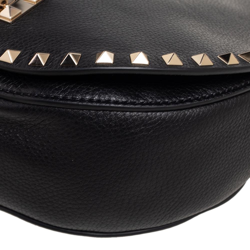Valentino Black Grained Leather Rockstud Saddle Shoulder Bag 4