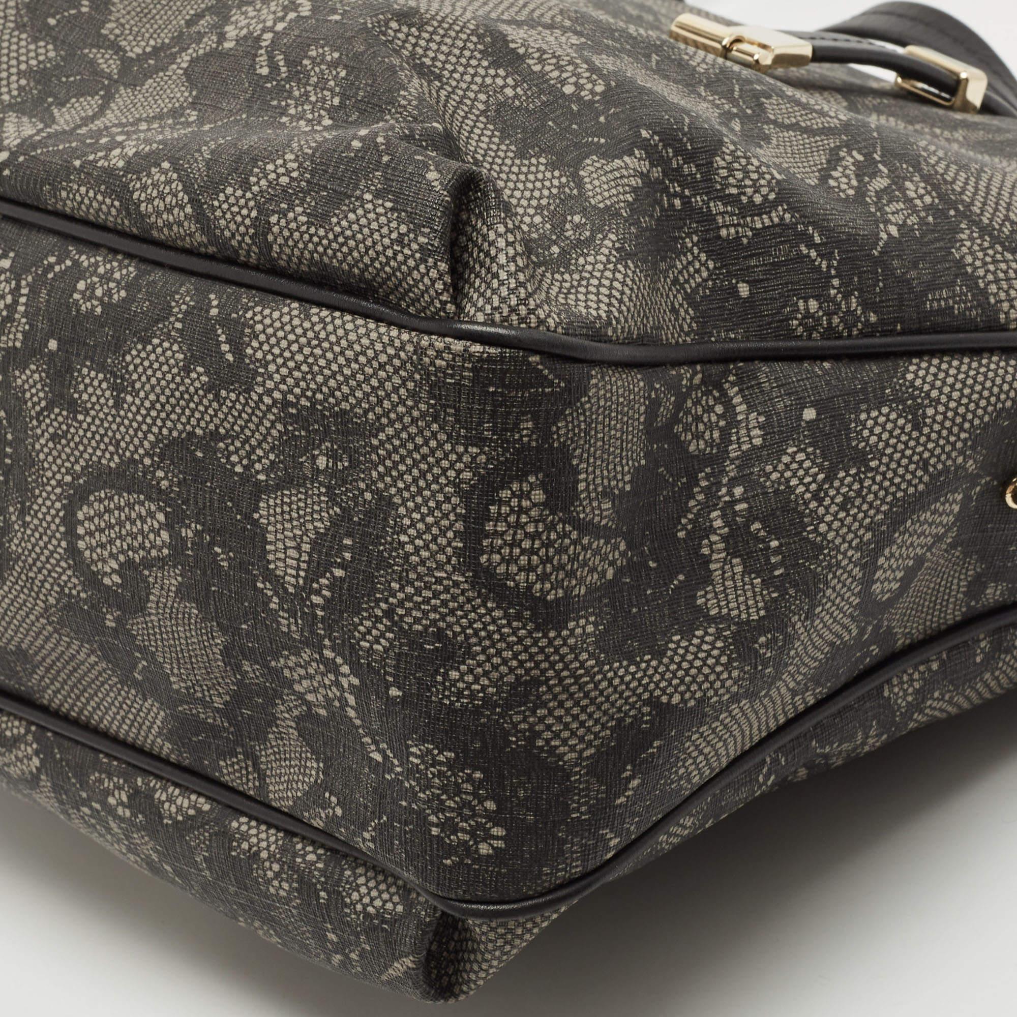 Valentino Black/Grey Lace Print Coated Canvas and Leather Logo Satchel 4