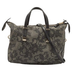 Valentino Black/Grey Lace Print Coated Canvas and Leather Logo Satchel